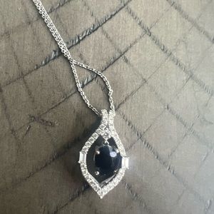 Stunning black sapphire dangle necklace. White gold, real diamonds.